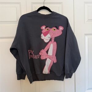 Pink Panther Crew Neck Sweatshirt Gray Retro XS